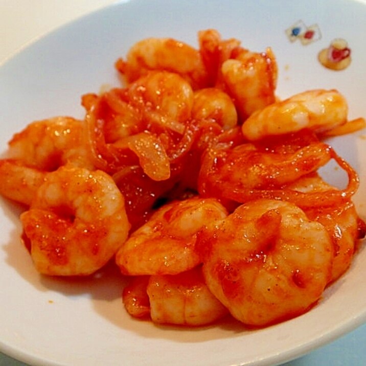 鷹の爪でピリリ バナメイ海老のケチャップ炒め レシピ 作り方 By ぷ みぃまま 楽天レシピ